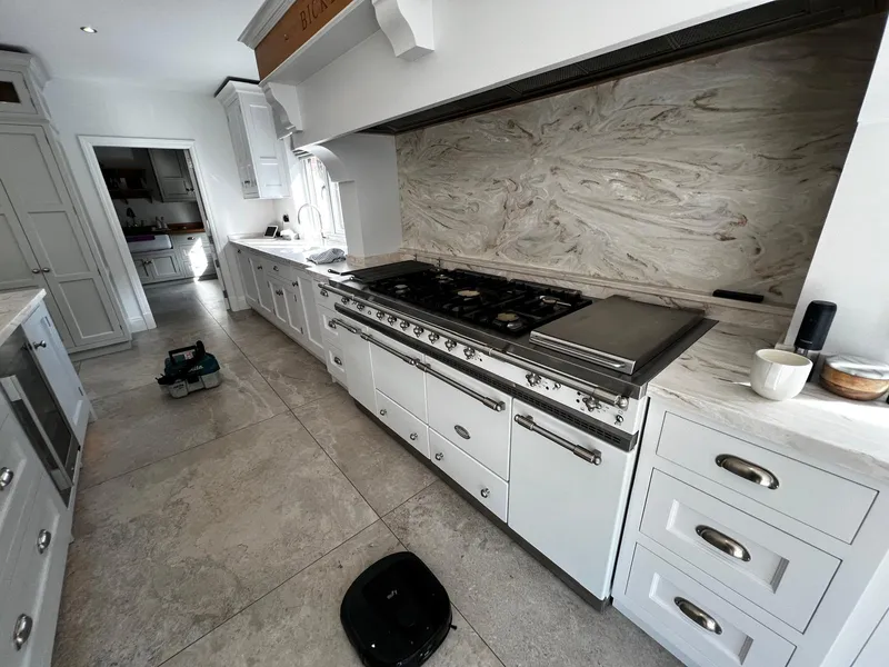Long range cooker in a farmhouse-style kitchen after cleaning